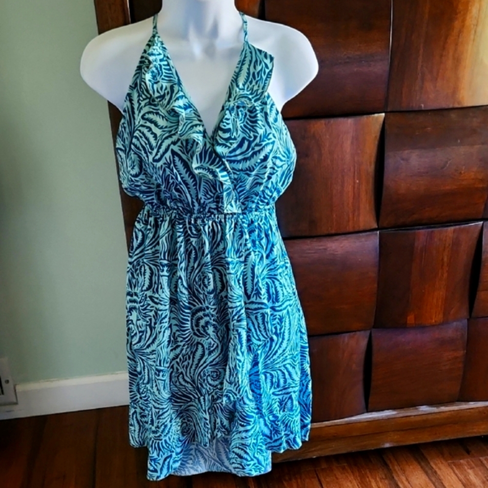 Blue and White Halter Dress